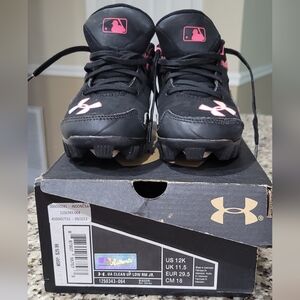 Under Armour Kids Black and Pink Softball Cleats (Size 12)